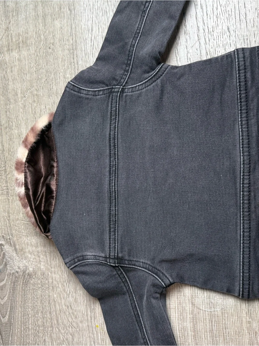 Baby Girls' Black Denim Jacket with Faux Fur Leopard Collar